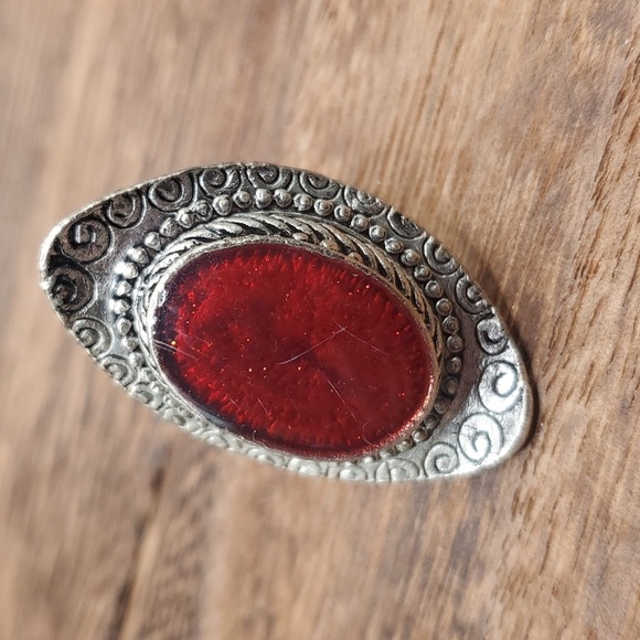 R702 cracked red jasper sterling ring adjustable band vintage - Picture 2 of 4